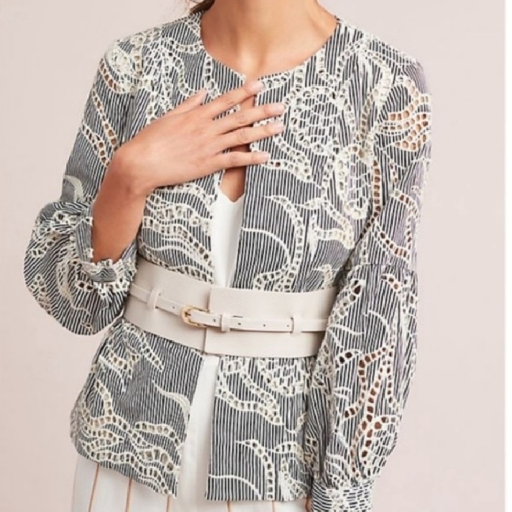 Anthropologie Matison Stone Eyelet Waves Jacket Size XS